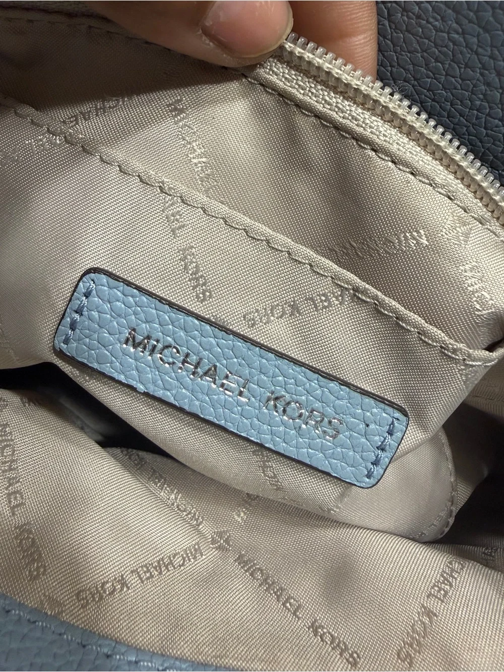 Michael Kors Dusty Blue Pebbled Leather Satchel with Strap
